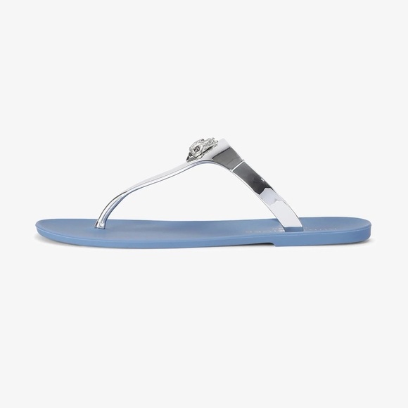 Kurt Geiger London Maddison T-Bar Metallic Silver and Blue Sandals Size 6 NEW - Picture 4 of 14